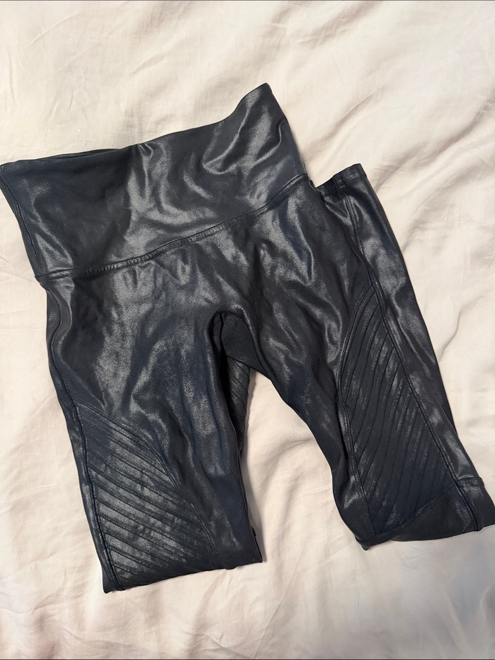 SPANX Black Faux-leather moto leggings